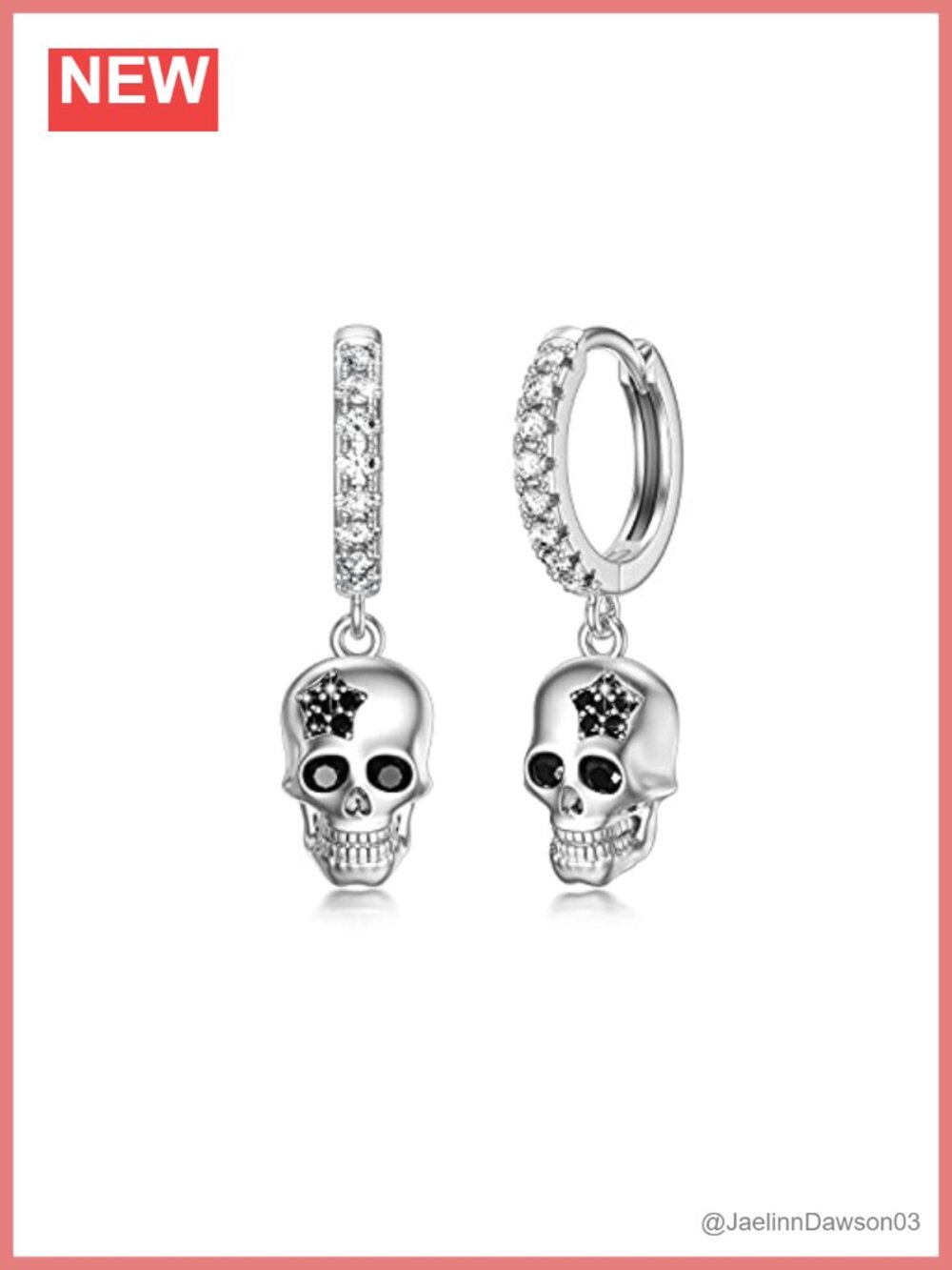 Skull Earrings 925 Sterling Silver Dangle Hoop Gothic Halloween Jewelry